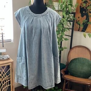 NWT Free People Marcel Lakeside Blue Denim Boho Hippie Mini Dress
